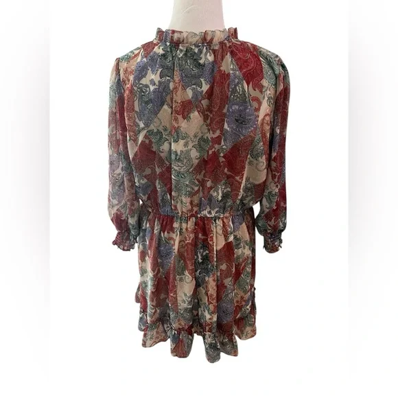 Jessica Simpson Red Cream Green Purple Paisley V-Neck Peasant Tunic - Picture 5 of 6